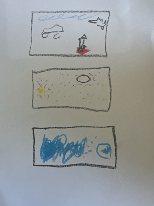 Bruno's original drawing of the three website sections on paper